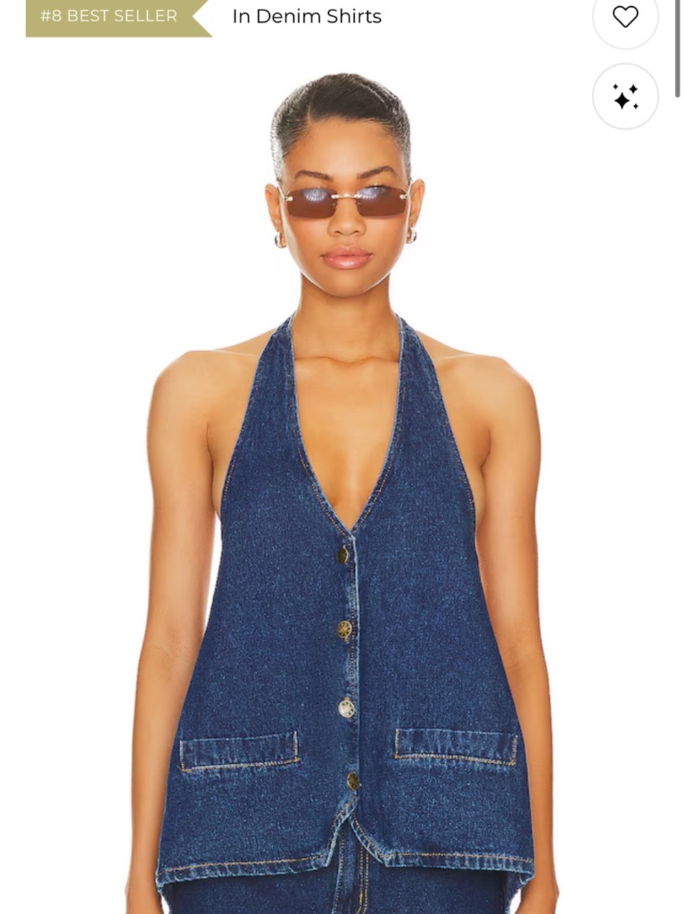REVOLVE Denim Halter Button-Front Top in Dark Blue